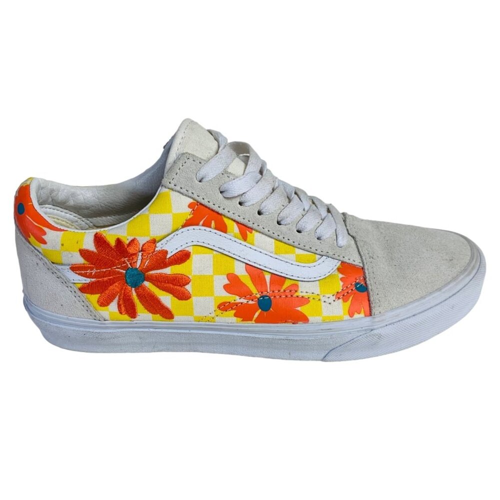 Vans Old Skool Checkerboard Sunflower Sneakers Womens 10 Suede Canvas Mens 8.5